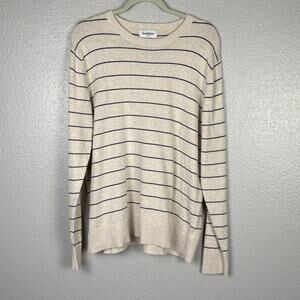 Goodfellow & Co Men's Size Large Beige Tan Striped Long Sleeve Cotton Sweater